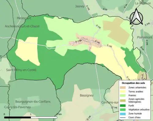 Carte en couleurs présentant l'occupation des sols.