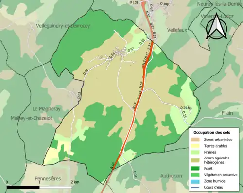 Carte en couleurs présentant l'occupation des sols.
