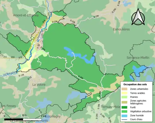 Carte en couleurs présentant l'occupation des sols.