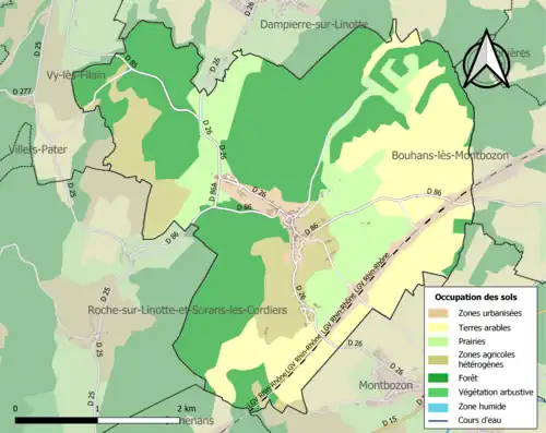 Carte en couleurs présentant l'occupation des sols.