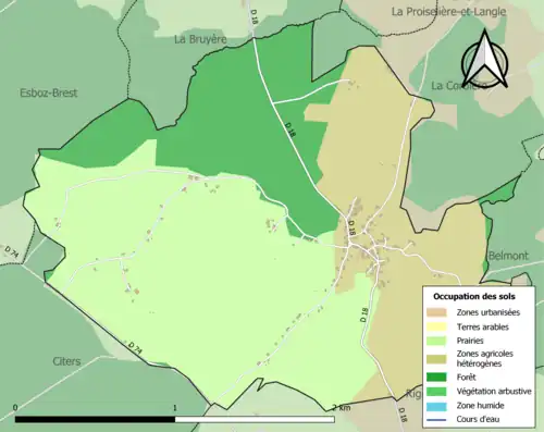 Carte en couleurs présentant l'occupation des sols.