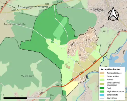Carte en couleurs présentant l'occupation des sols.