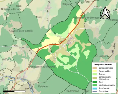 Carte en couleurs présentant l'occupation des sols.