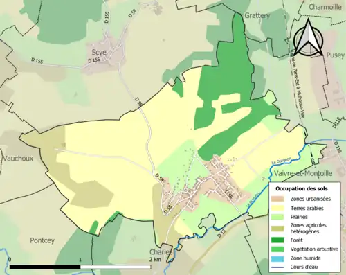 Carte en couleurs présentant l'occupation des sols.