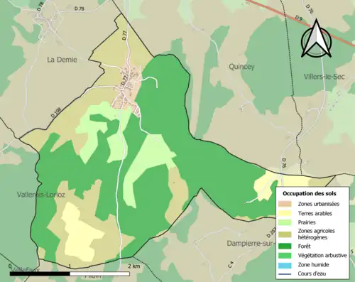 Carte en couleurs présentant l'occupation des sols.