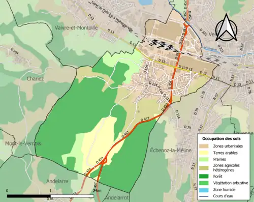 Carte en couleurs présentant l'occupation des sols.