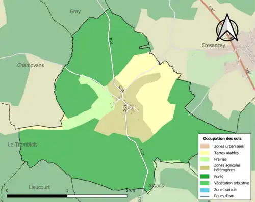 Carte en couleurs présentant l'occupation des sols.