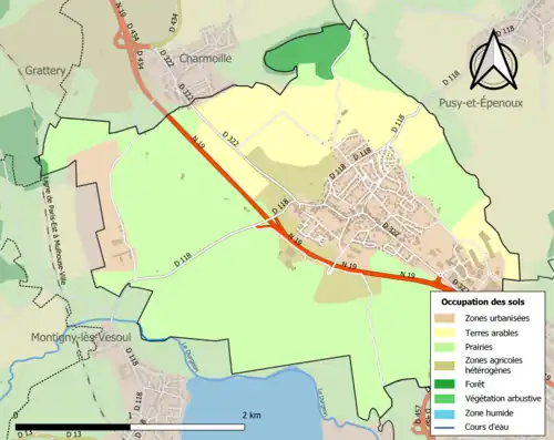 Carte en couleurs présentant l'occupation des sols.