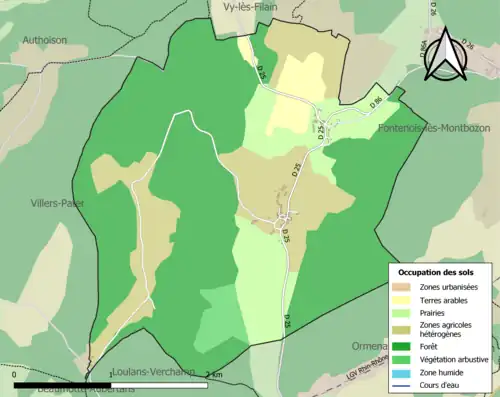 Carte en couleurs présentant l'occupation des sols.