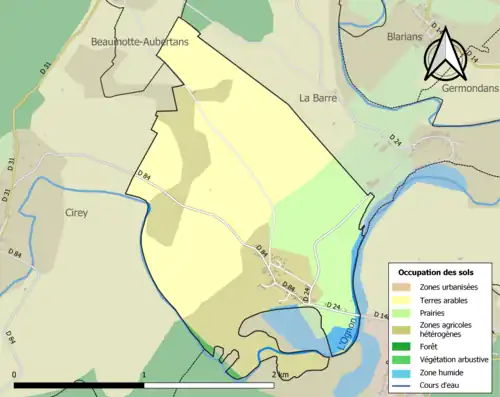 Carte en couleurs présentant l'occupation des sols.