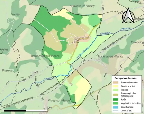 Carte en couleurs présentant l'occupation des sols.