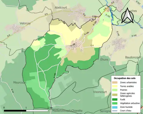 Carte en couleurs présentant l'occupation des sols.