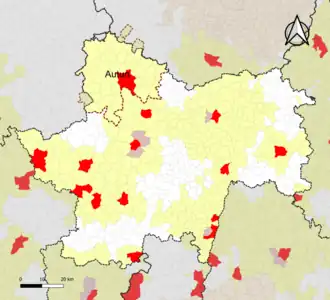 Localisation de l'aire d'attraction d'Autun dans le département de Saône-et-Loire.