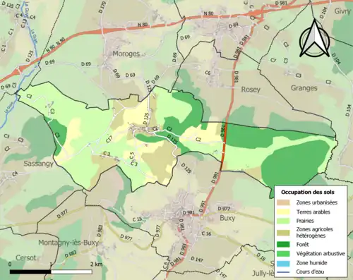Carte en couleurs présentant l'occupation des sols.