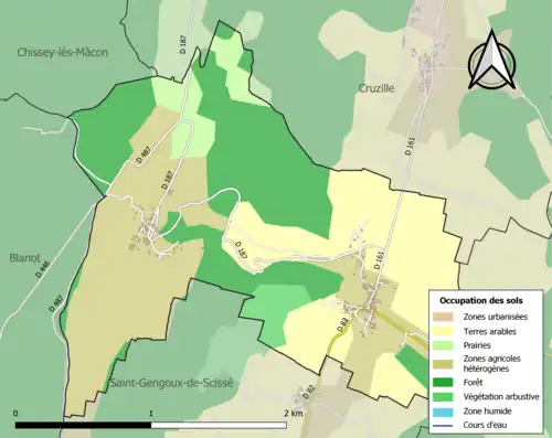 Carte en couleurs présentant l'occupation des sols.