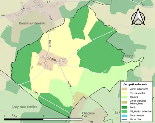 Carte en couleurs présentant l'occupation des sols.
