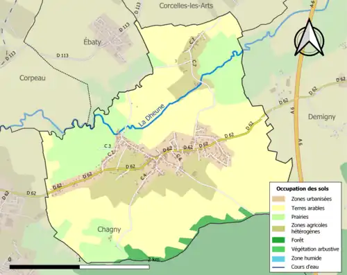 Carte en couleurs présentant l'occupation des sols.