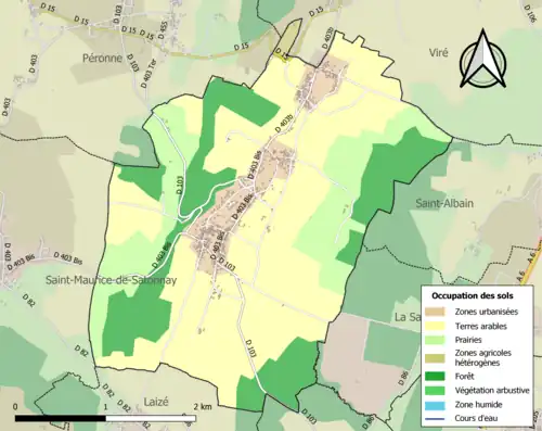 Carte en couleurs présentant l'occupation des sols.