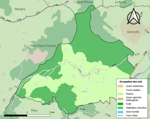 Carte en couleurs présentant l'occupation des sols.
