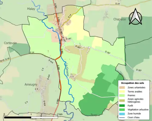 Carte en couleurs présentant l'occupation des sols.