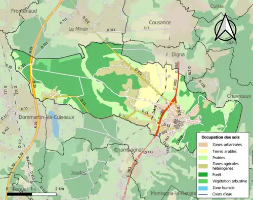 Carte en couleurs présentant l'occupation des sols.