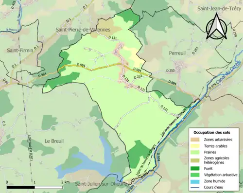 Carte en couleurs présentant l'occupation des sols.