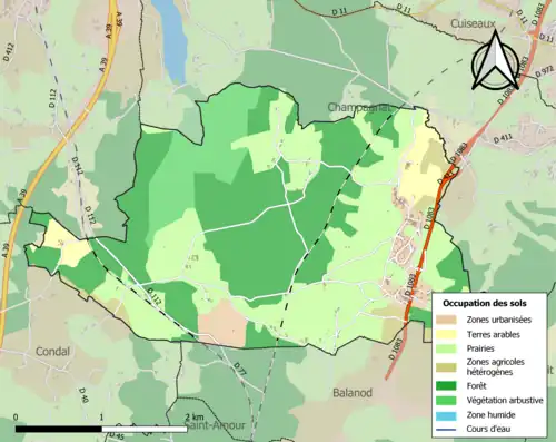 Carte en couleurs présentant l'occupation des sols.