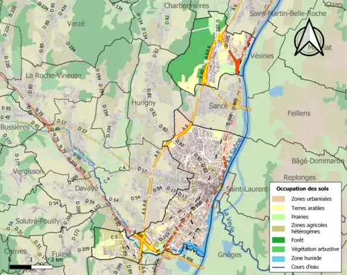 Carte en couleurs présentant l'occupation des sols.