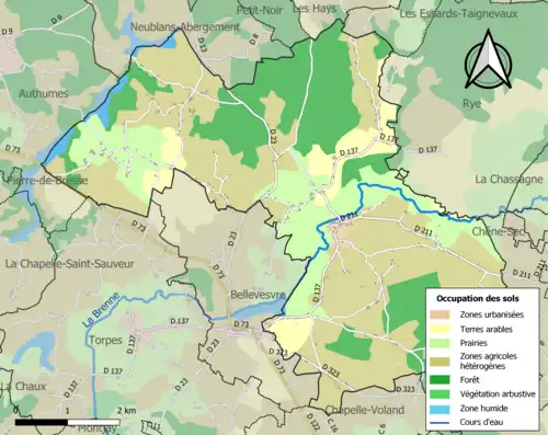 Carte en couleurs présentant l'occupation des sols.