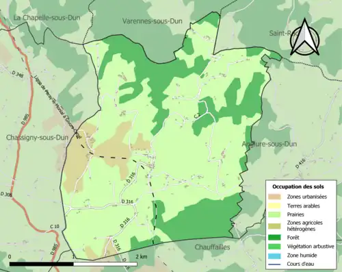 Carte en couleurs présentant l'occupation des sols.