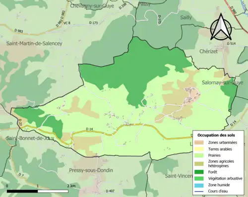 Carte en couleurs présentant l'occupation des sols.