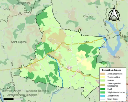 Carte en couleurs présentant l'occupation des sols.
