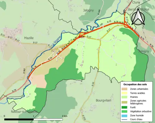 Carte en couleurs présentant l'occupation des sols.