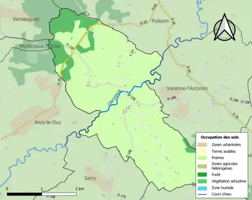 Carte en couleurs présentant l'occupation des sols.