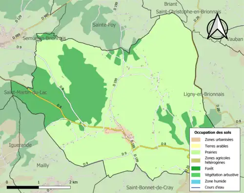 Carte en couleurs présentant l'occupation des sols.
