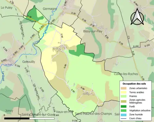 Carte en couleurs présentant l'occupation des sols.