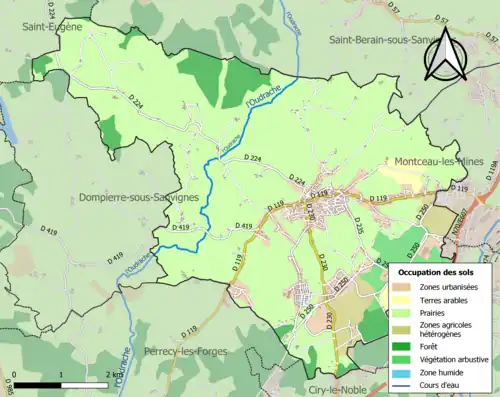 Carte en couleurs présentant l'occupation des sols.