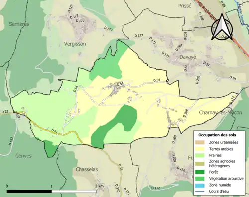 Carte en couleurs présentant l'occupation des sols.