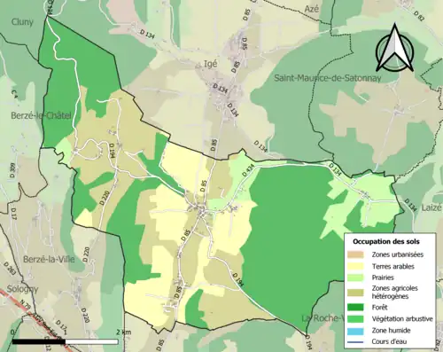 Carte en couleurs présentant l'occupation des sols.