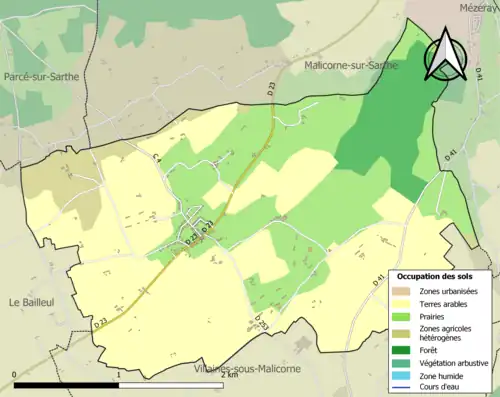 Carte en couleurs présentant l'occupation des sols.