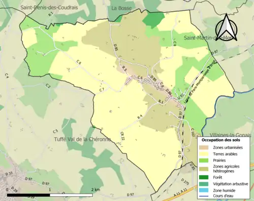 Carte en couleurs présentant l'occupation des sols.