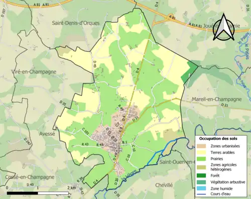 Carte en couleurs présentant l'occupation des sols.