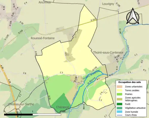 Carte en couleurs présentant l'occupation des sols.