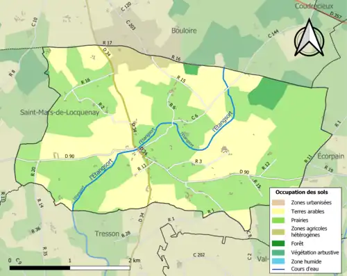 Carte en couleurs présentant l'occupation des sols.