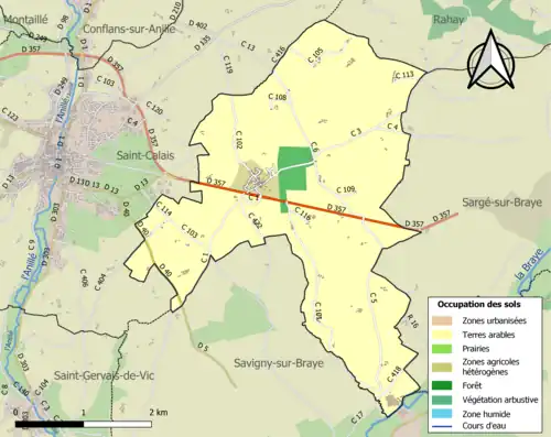 Carte en couleurs présentant l'occupation des sols.