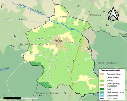 Carte en couleurs présentant l'occupation des sols.