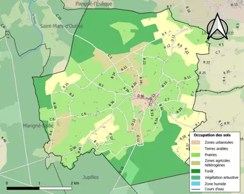 Carte en couleurs présentant l'occupation des sols.