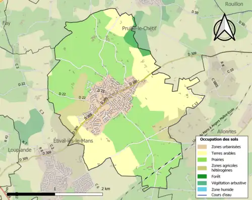 Carte en couleurs présentant l'occupation des sols.