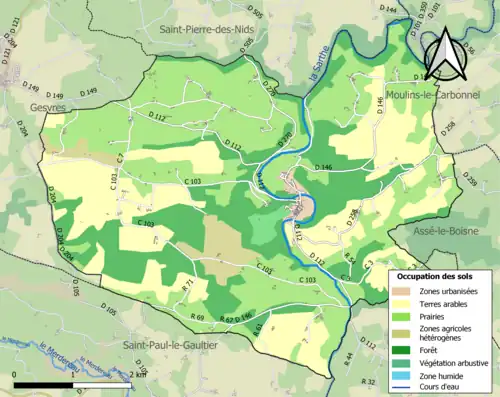 Carte en couleurs présentant l'occupation des sols.