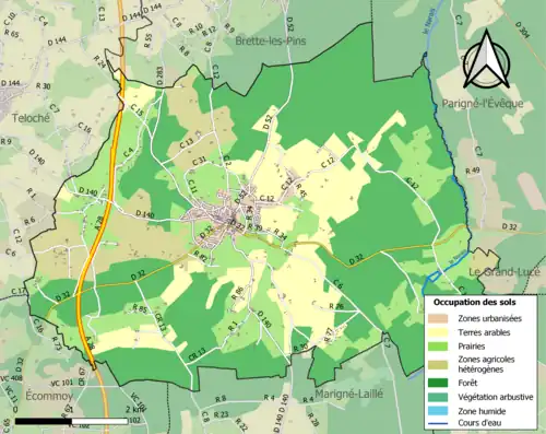 Carte en couleurs présentant l'occupation des sols.